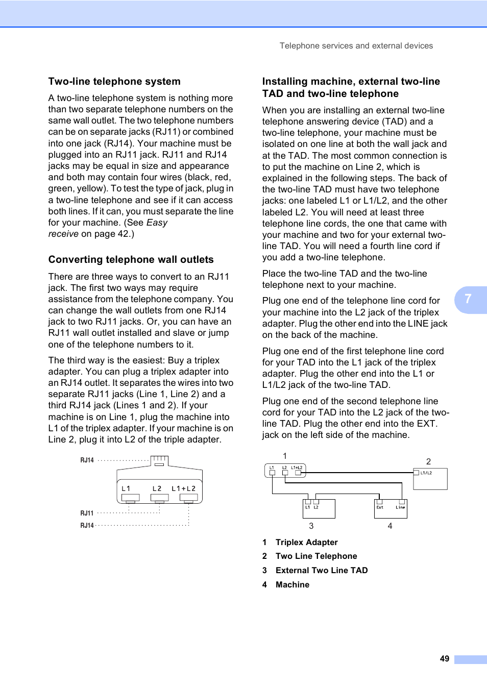Two-line telephone system, Converting telephone wall outlets | Brother MFC-9440CN User Manual | Page 65 / 247