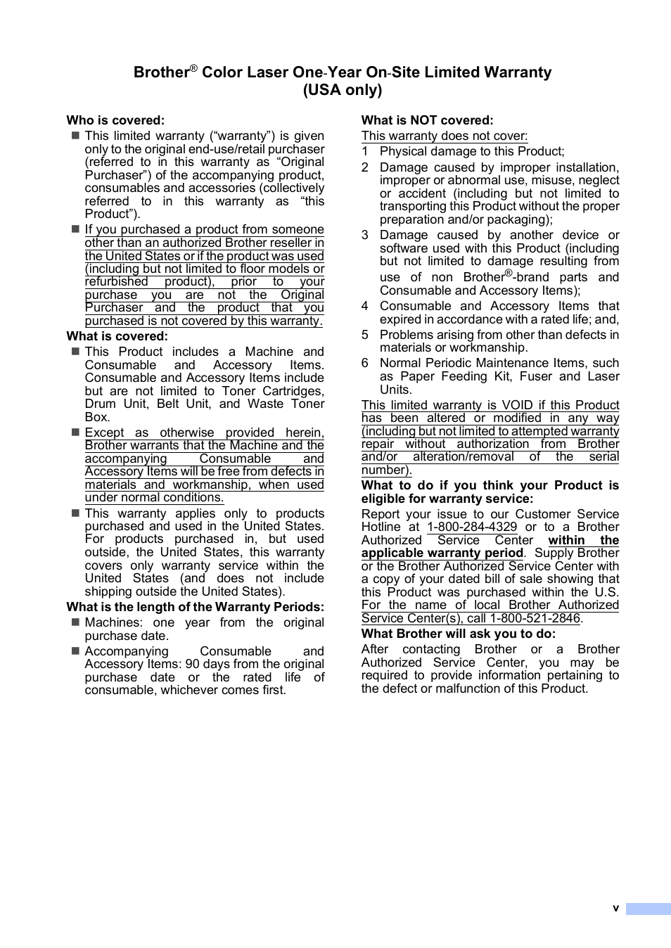 Brother, Color laser one, Year on | Site limited warranty (usa only) | Brother MFC-9440CN User Manual | Page 7 / 247