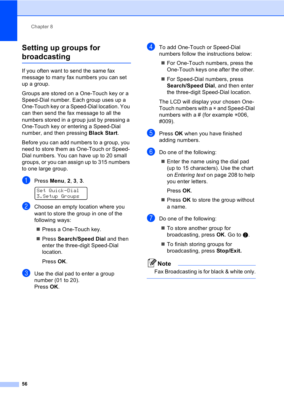 Setting up groups for broadcasting | Brother MFC-9440CN User Manual | Page 72 / 247