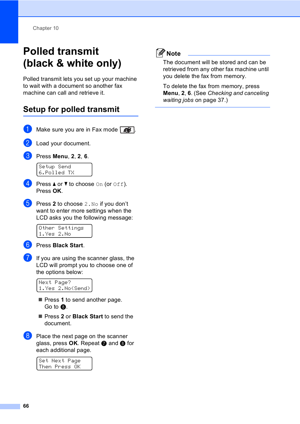 Polled transmit (black & white only), Setup for polled transmit | Brother MFC-9440CN User Manual | Page 82 / 247