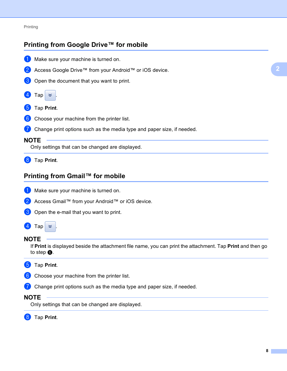 Printing from google drive™ for mobile, Printing from gmail™ for mobile | Brother HL-6180DWT User Manual | Page 11 / 13