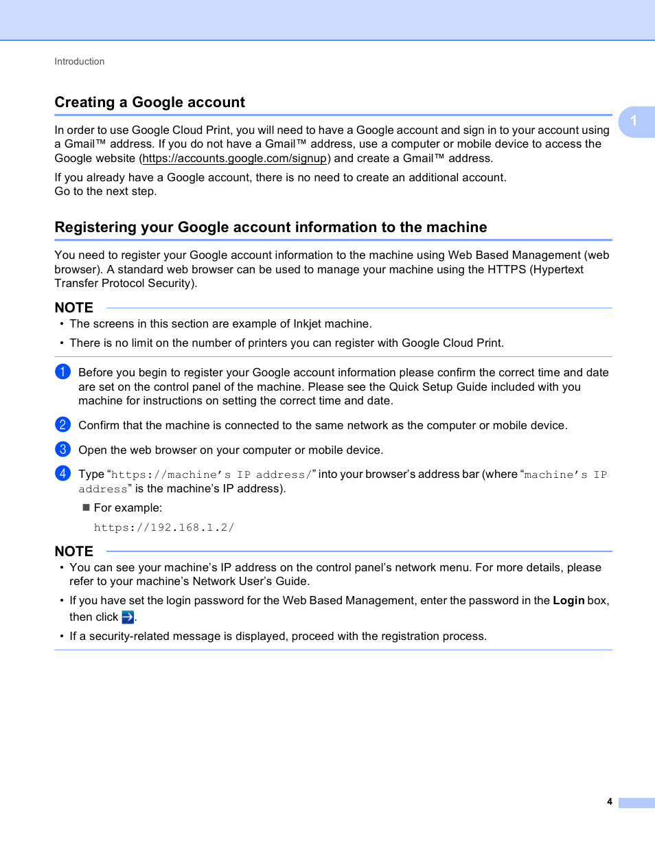 Creating a google account, 1creating a google account | Brother HL-6180DWT User Manual | Page 7 / 13