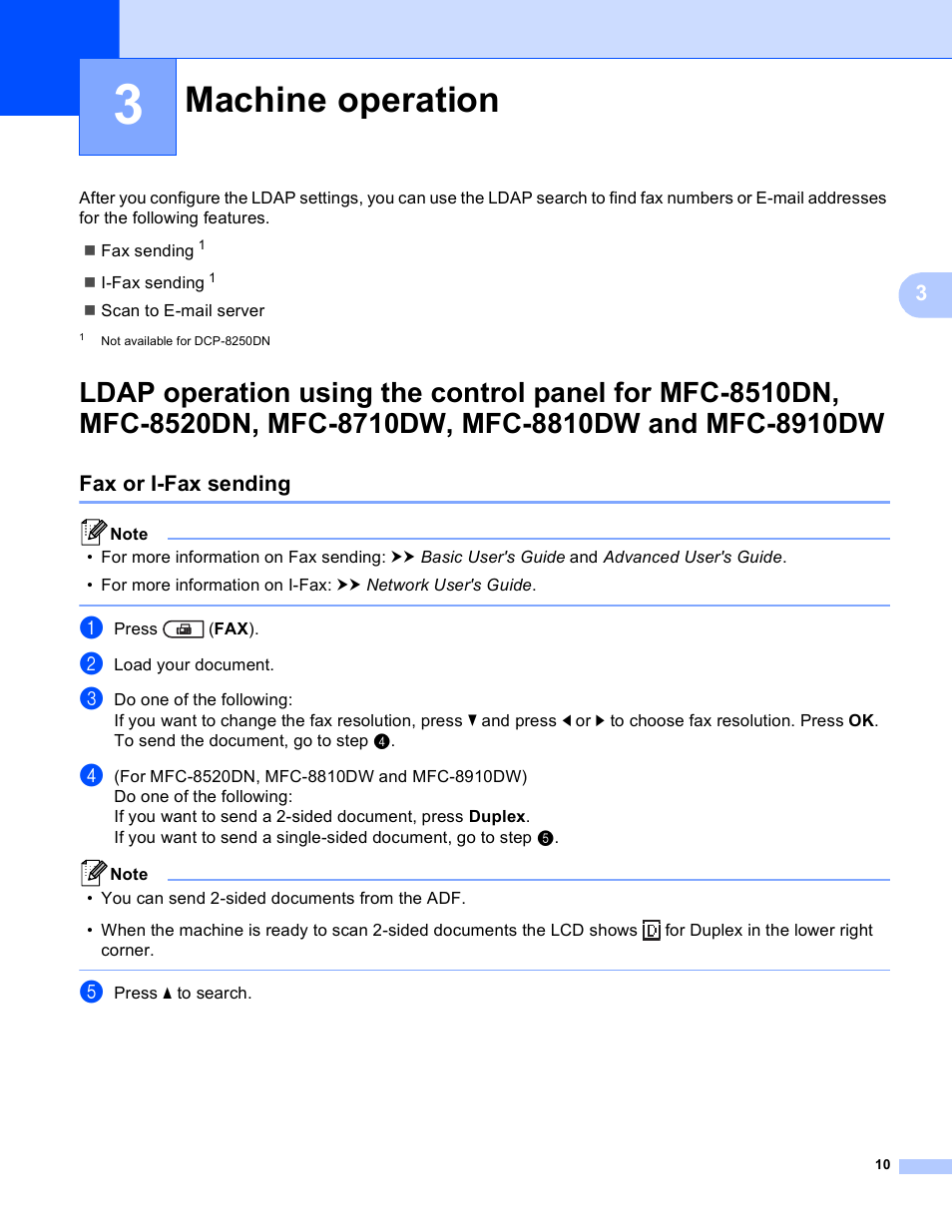 3 machine operation, Fax or i-fax sending, Machine operation | Mfc-8810dw and mfc-8910dw | Brother MFC-8950DWT User Manual | Page 13 / 31