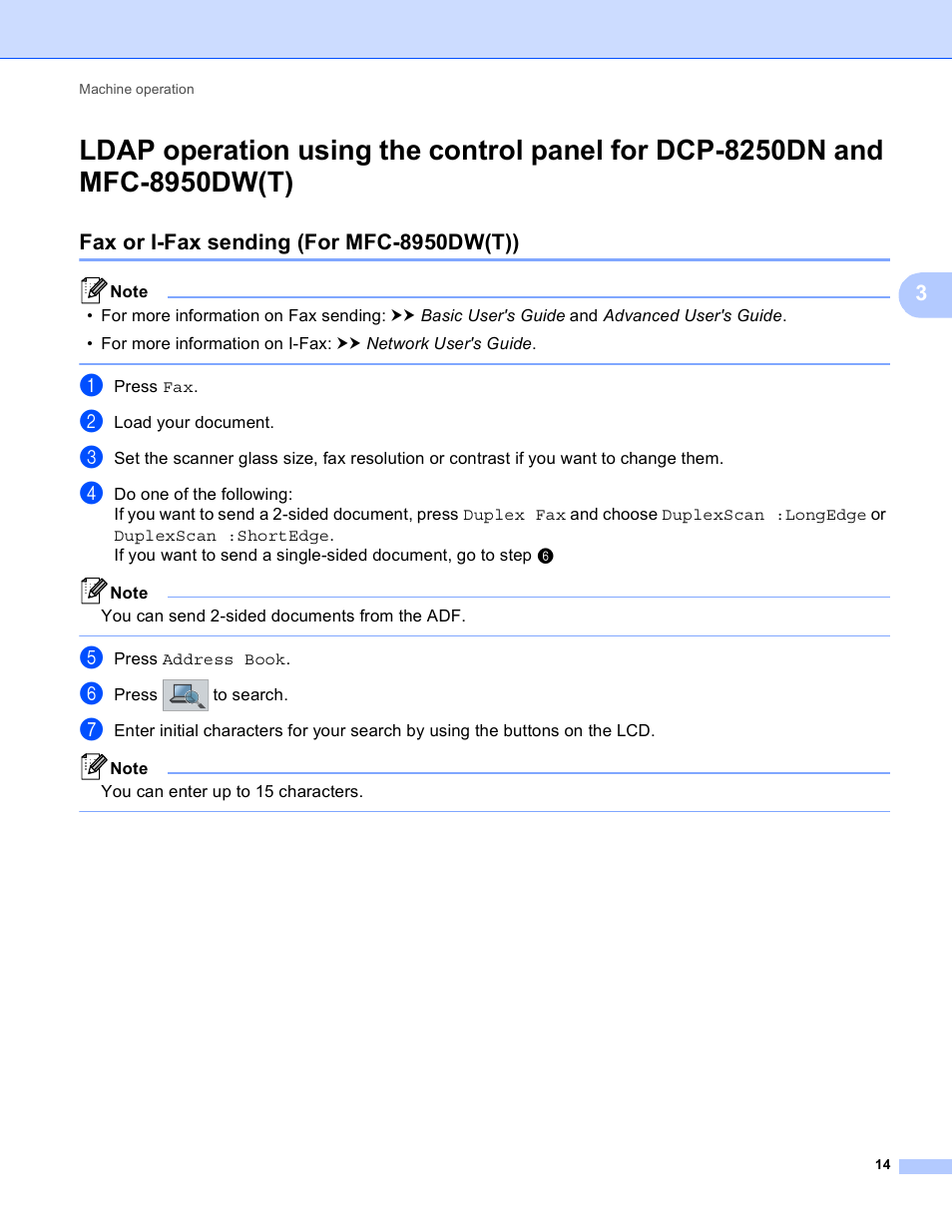 Fax or i-fax sending (for mfc-8950dw(t)) | Brother MFC-8950DWT User Manual | Page 17 / 31