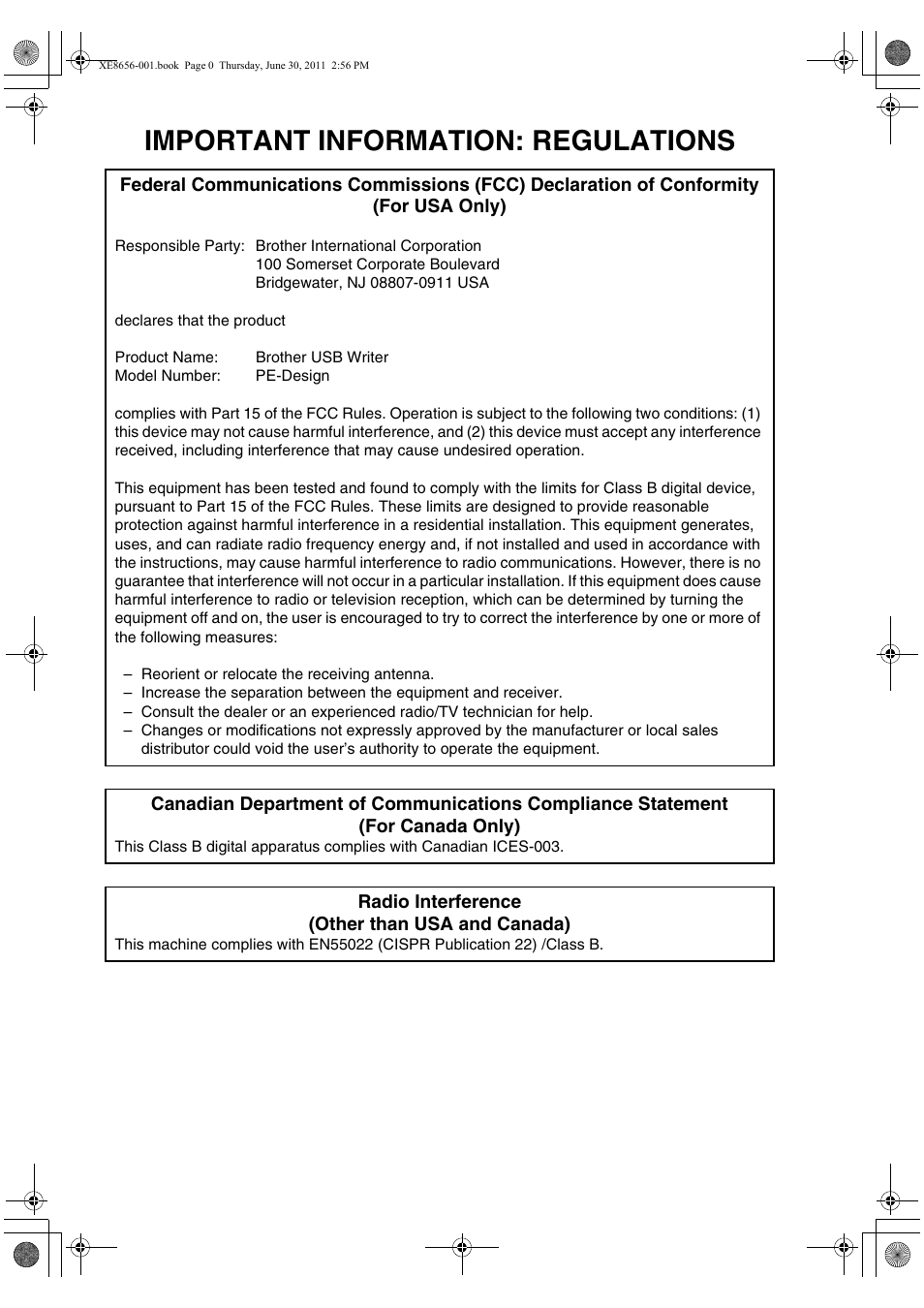 Important information: regulations | Brother PE-DESIGN PLUS User Manual | Page 2 / 80