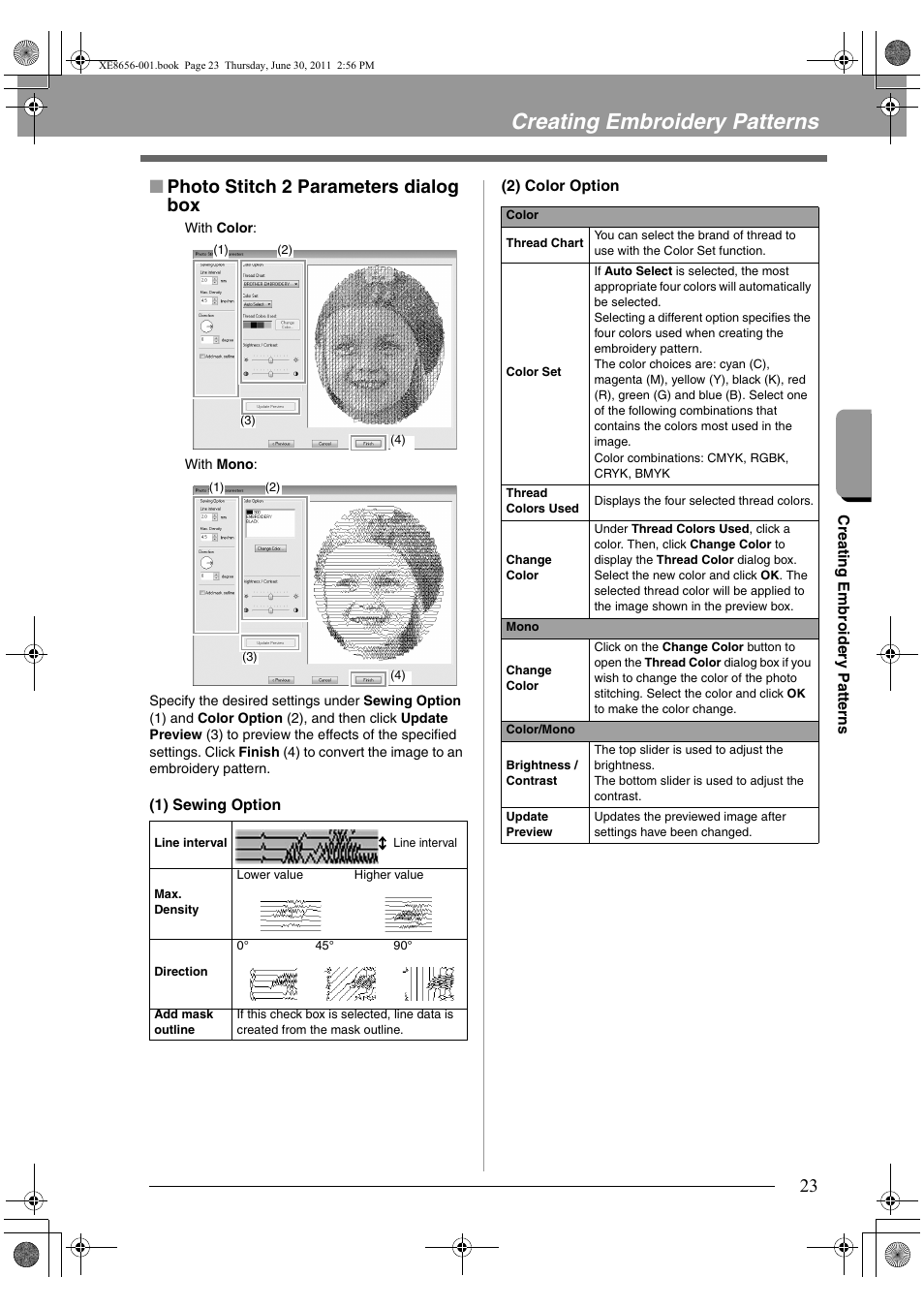 Creating embroidery patterns, Photo stitch 2 parameters dialog box | Brother PE-DESIGN PLUS User Manual | Page 25 / 80