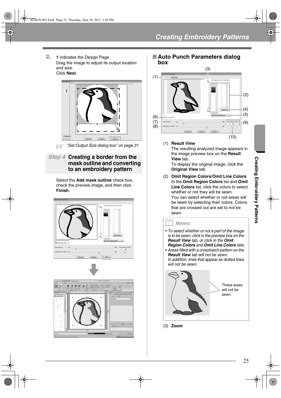 Creating embroidery patterns, Auto punch parameters dialog box | Brother PE-DESIGN PLUS User Manual | Page 27 / 80
