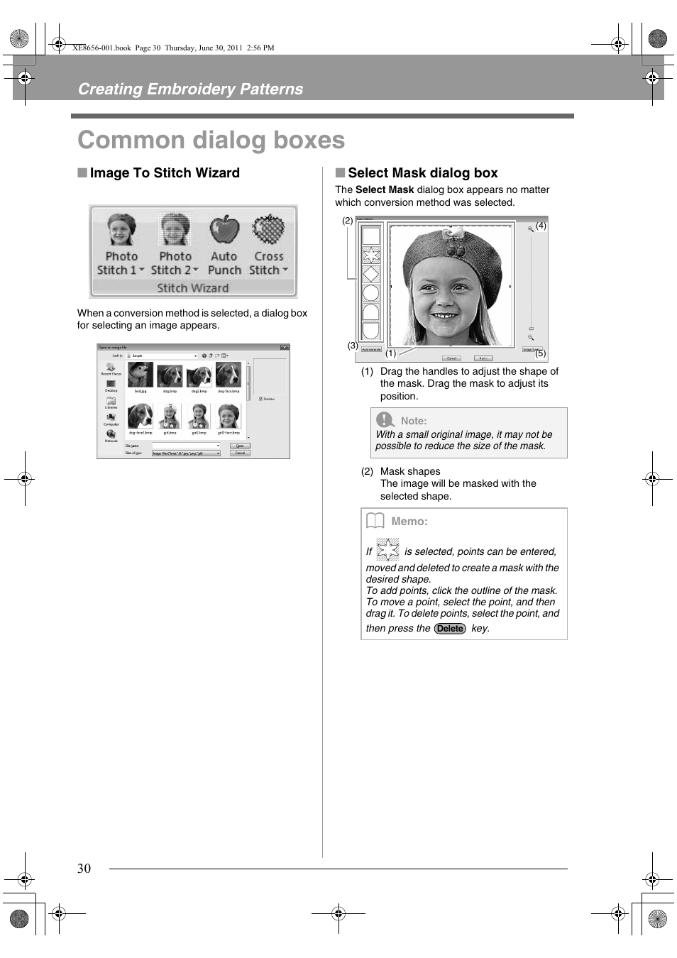 Common dialog boxes, Creating embroidery patterns | Brother PE-DESIGN PLUS User Manual | Page 32 / 80