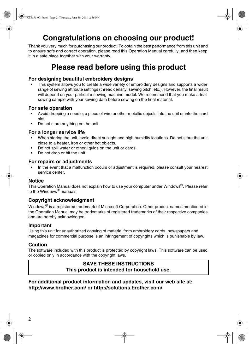 Please read before using this product | Brother PE-DESIGN PLUS User Manual | Page 4 / 80