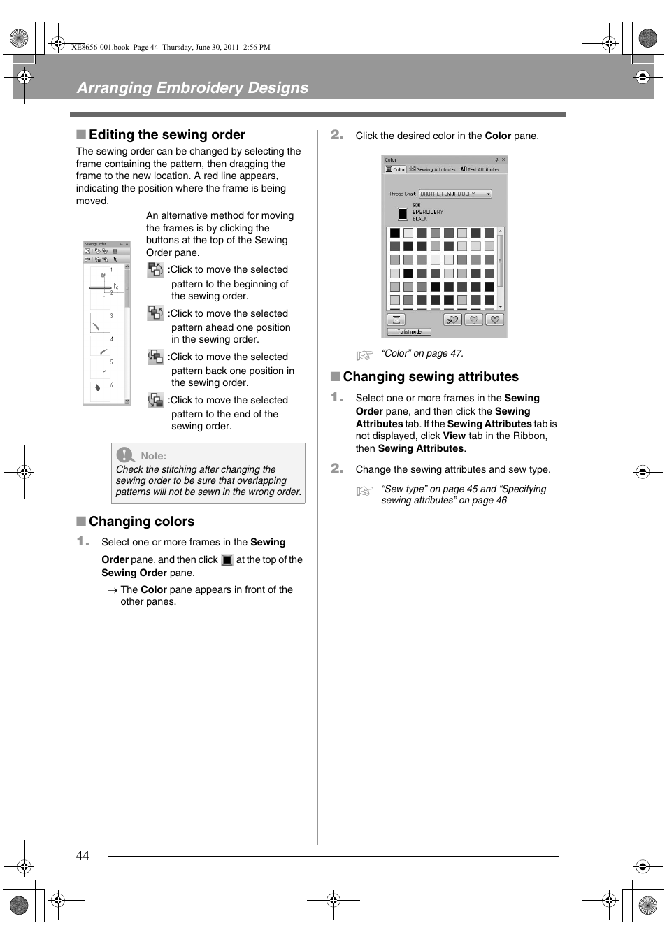 Arranging embroidery designs | Brother PE-DESIGN PLUS User Manual | Page 46 / 80