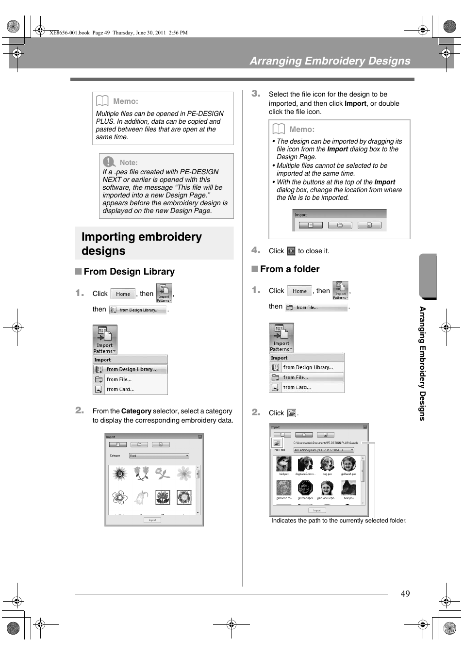 Importing embroidery designs, Arranging embroidery designs | Brother PE-DESIGN PLUS User Manual | Page 51 / 80