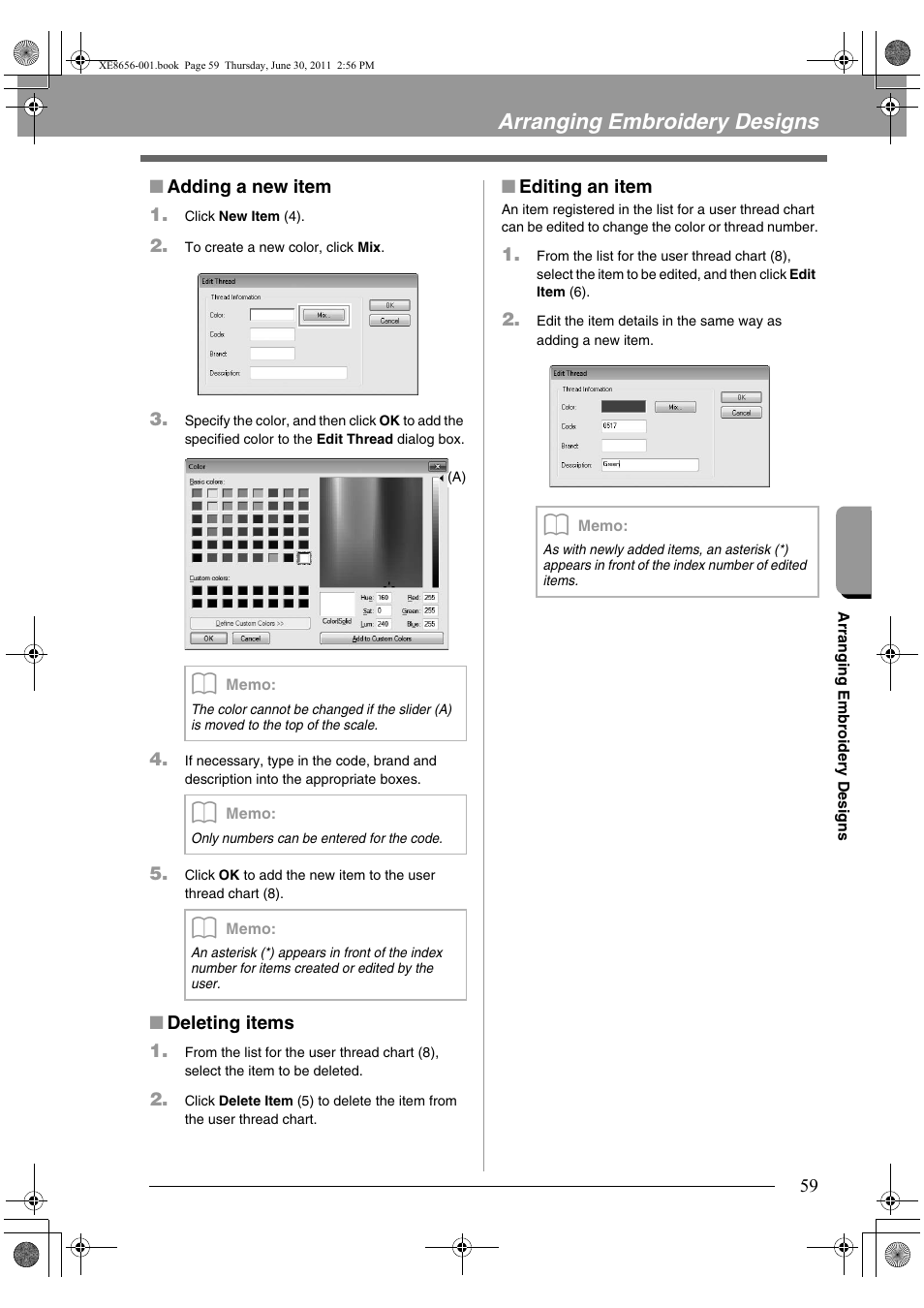 Arranging embroidery designs | Brother PE-DESIGN PLUS User Manual | Page 61 / 80