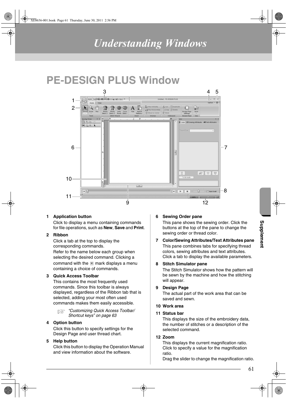 Understanding windows, Pe-design plus window | Brother PE-DESIGN PLUS User Manual | Page 63 / 80