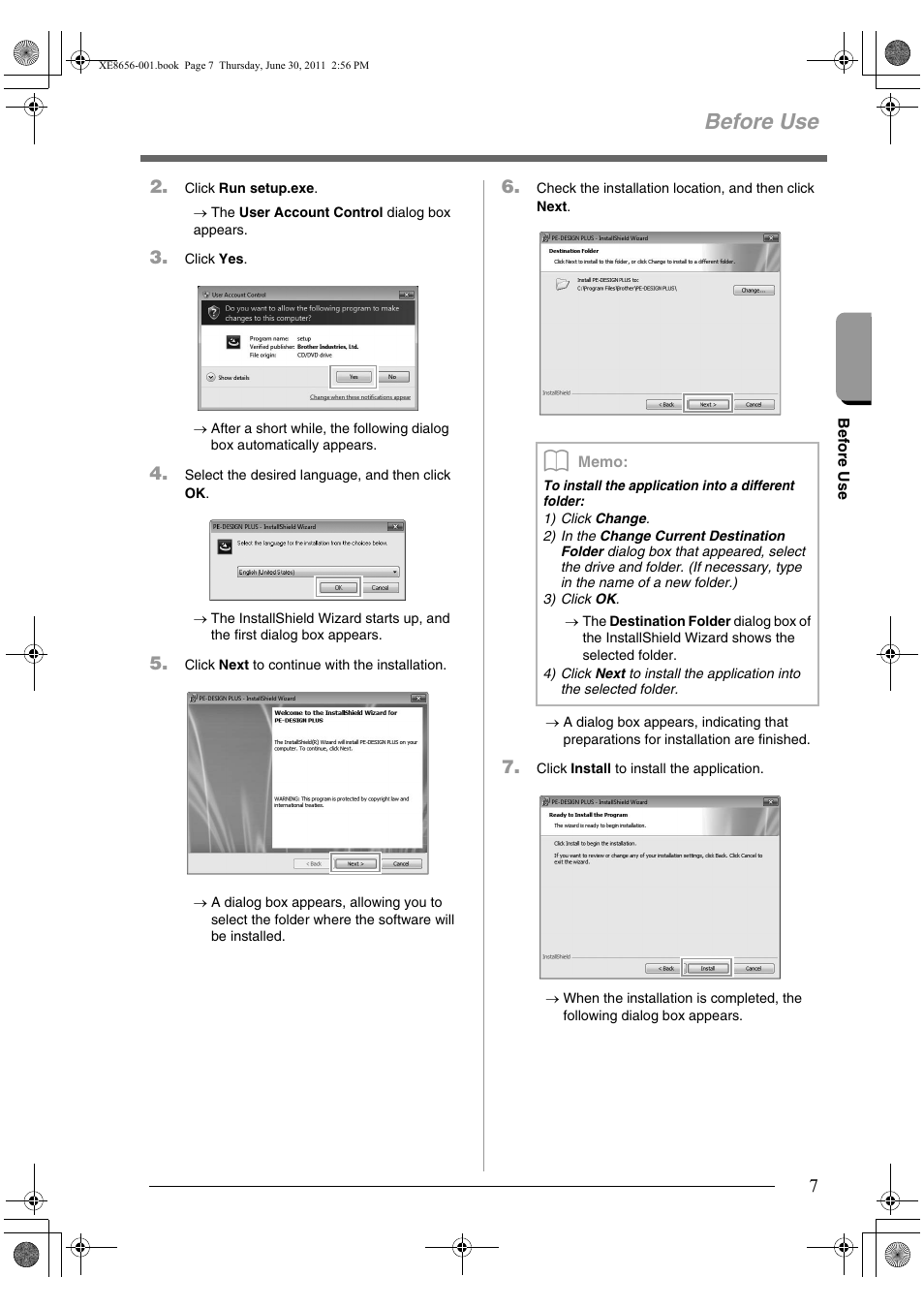 Before use | Brother PE-DESIGN PLUS User Manual | Page 9 / 80