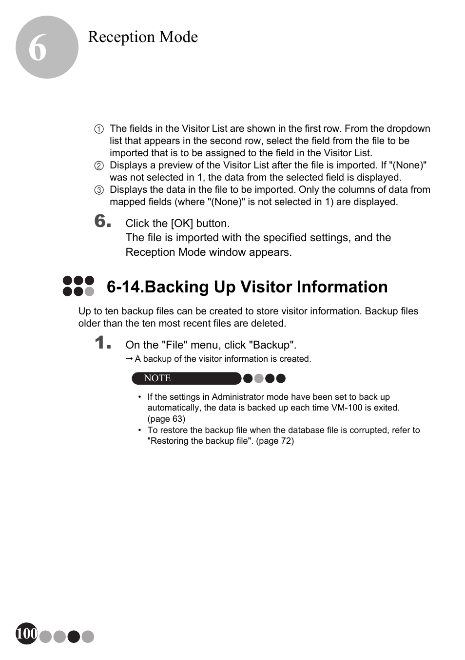 14. backing up visitor information, Reception mode, 14.backing up visitor information | Brother QL-570VM User Manual | Page 100 / 118