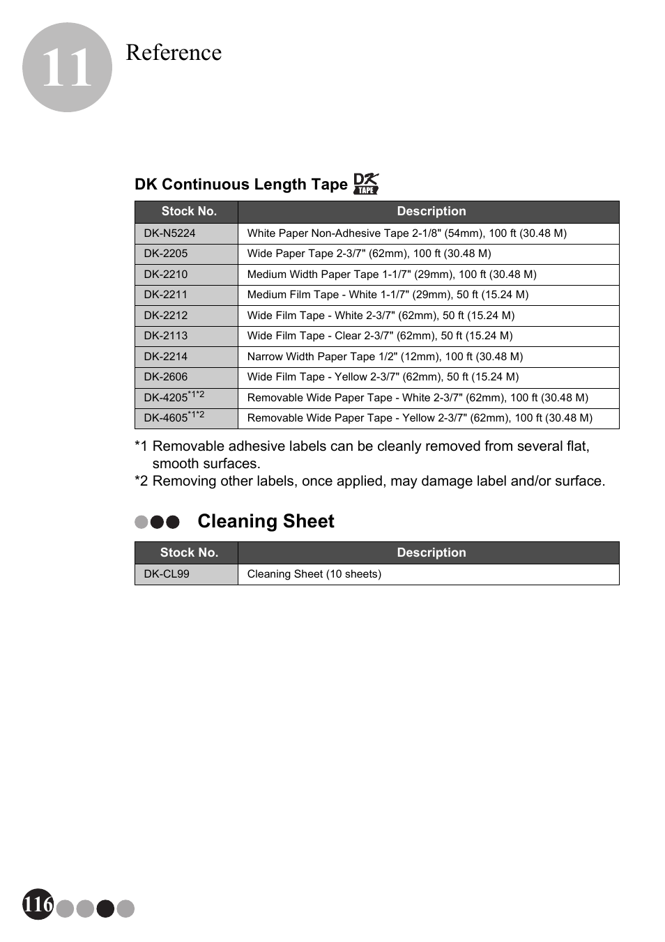 Cleaning sheet, Reference | Brother QL-570VM User Manual | Page 116 / 118