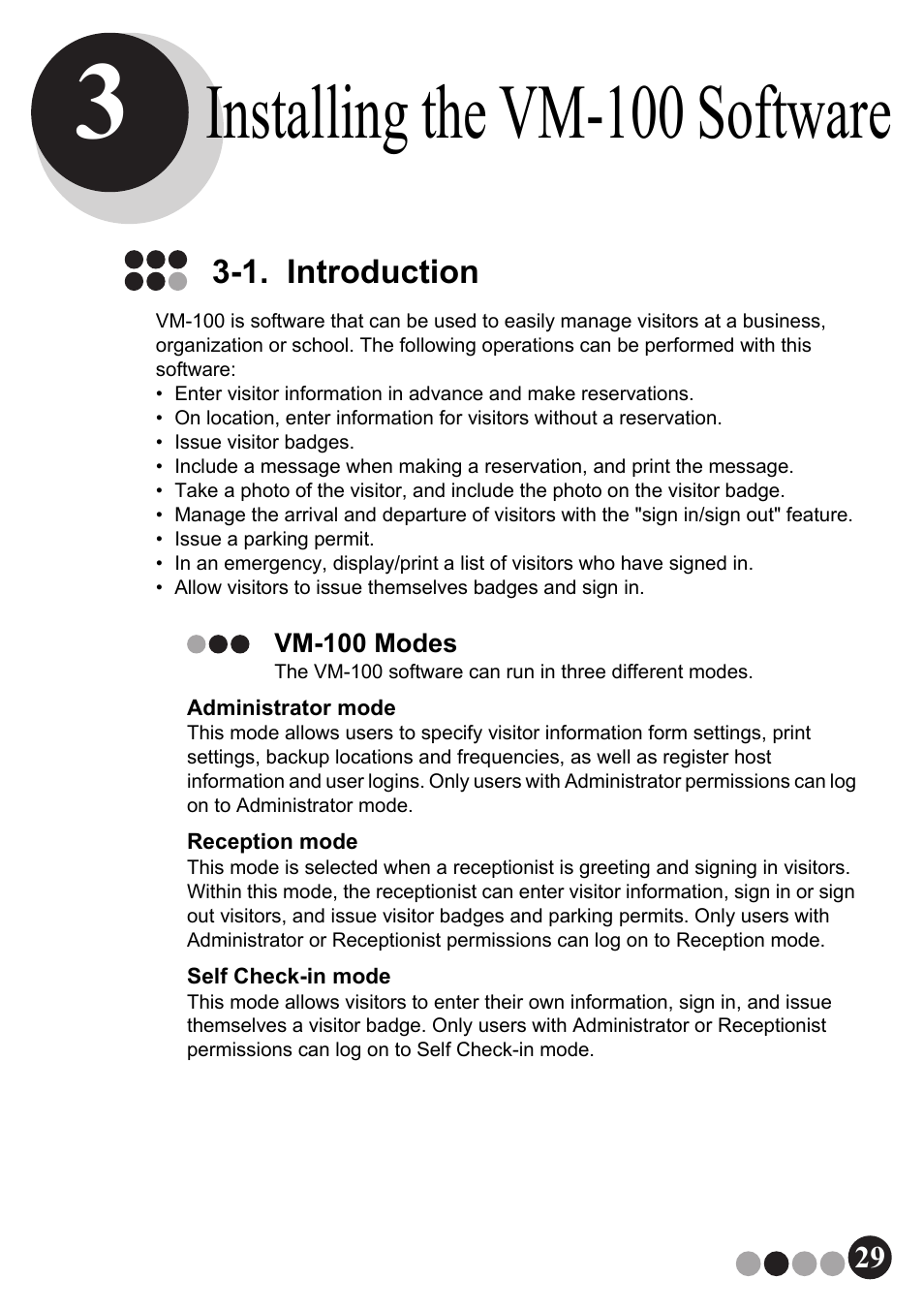 Installing the vm-100 software, 1. introduction, Vm-100 modes | Brother QL-570VM User Manual | Page 29 / 118