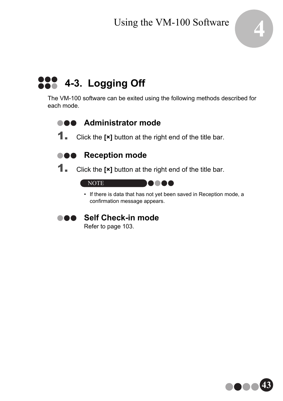 3. logging off, Using the vm-100 software | Brother QL-570VM User Manual | Page 43 / 118