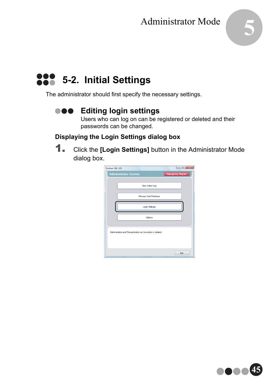 2. initial settings, Editing login settings | Brother QL-570VM User Manual | Page 45 / 118