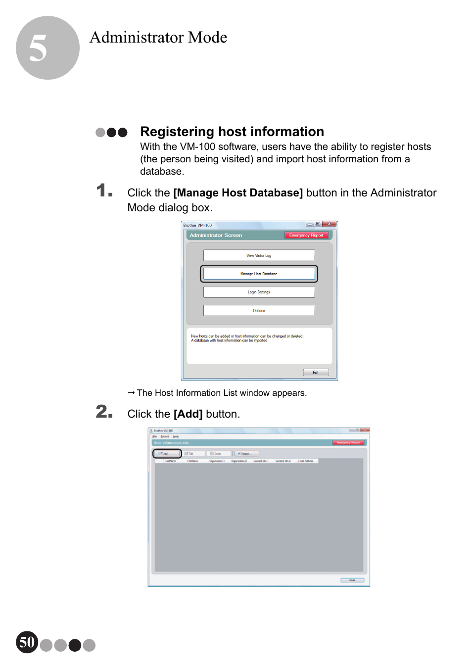 Registering host information | Brother QL-570VM User Manual | Page 50 / 118