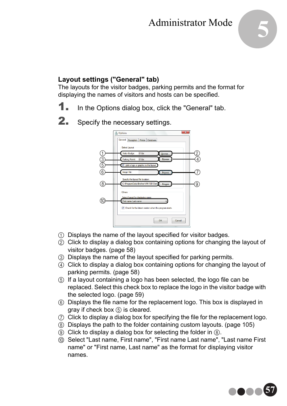 Administrator mode | Brother QL-570VM User Manual | Page 57 / 118