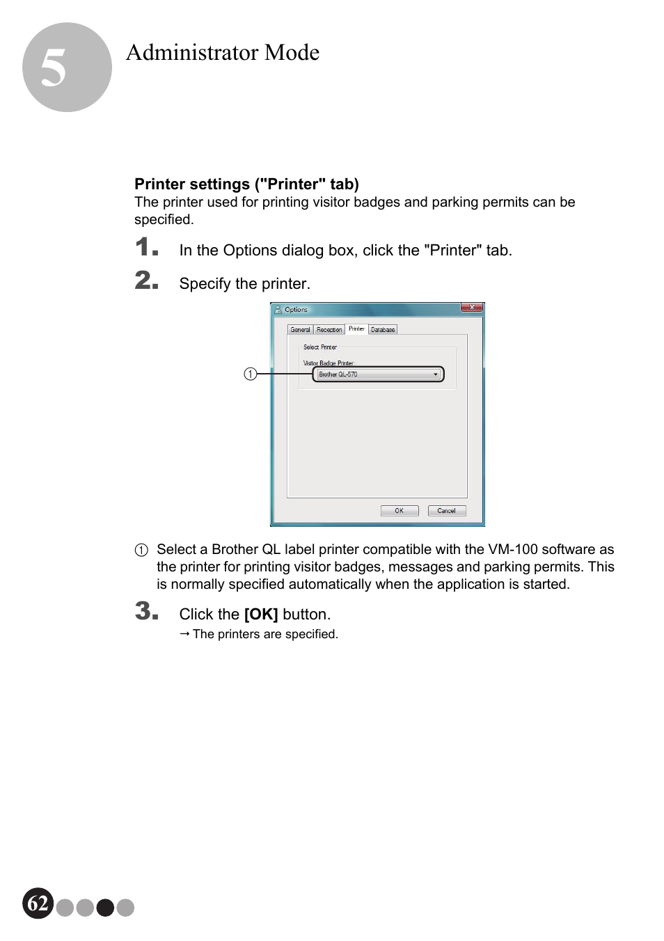 Administrator mode | Brother QL-570VM User Manual | Page 62 / 118