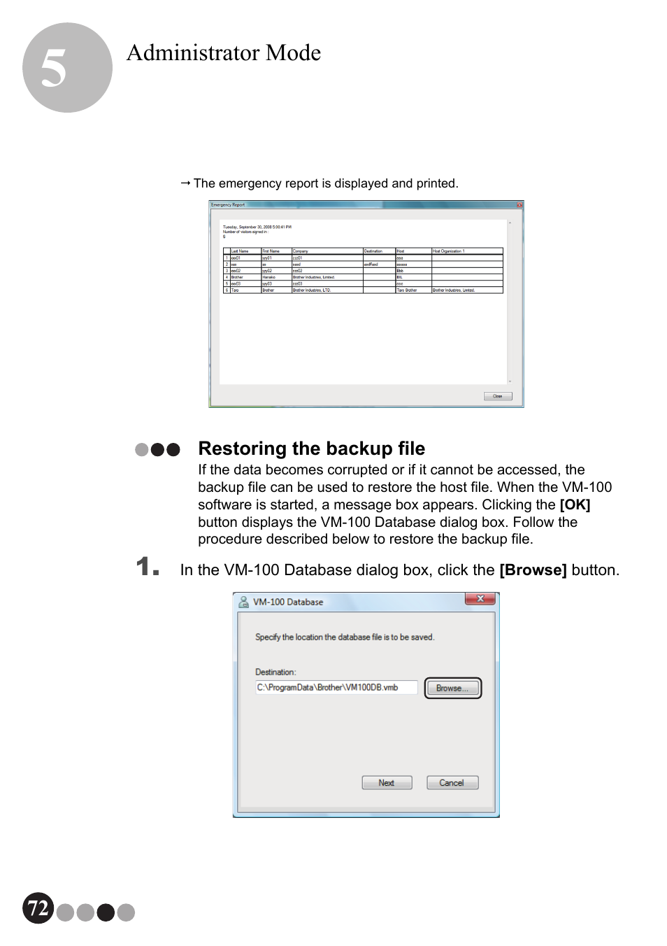 Restoring the backup file | Brother QL-570VM User Manual | Page 72 / 118