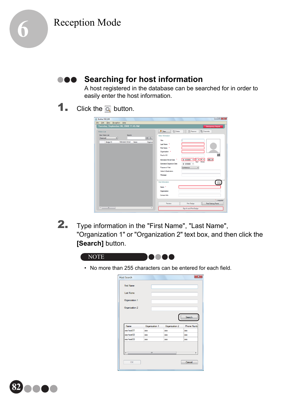 Searching for host information, Reception mode | Brother QL-570VM User Manual | Page 82 / 118