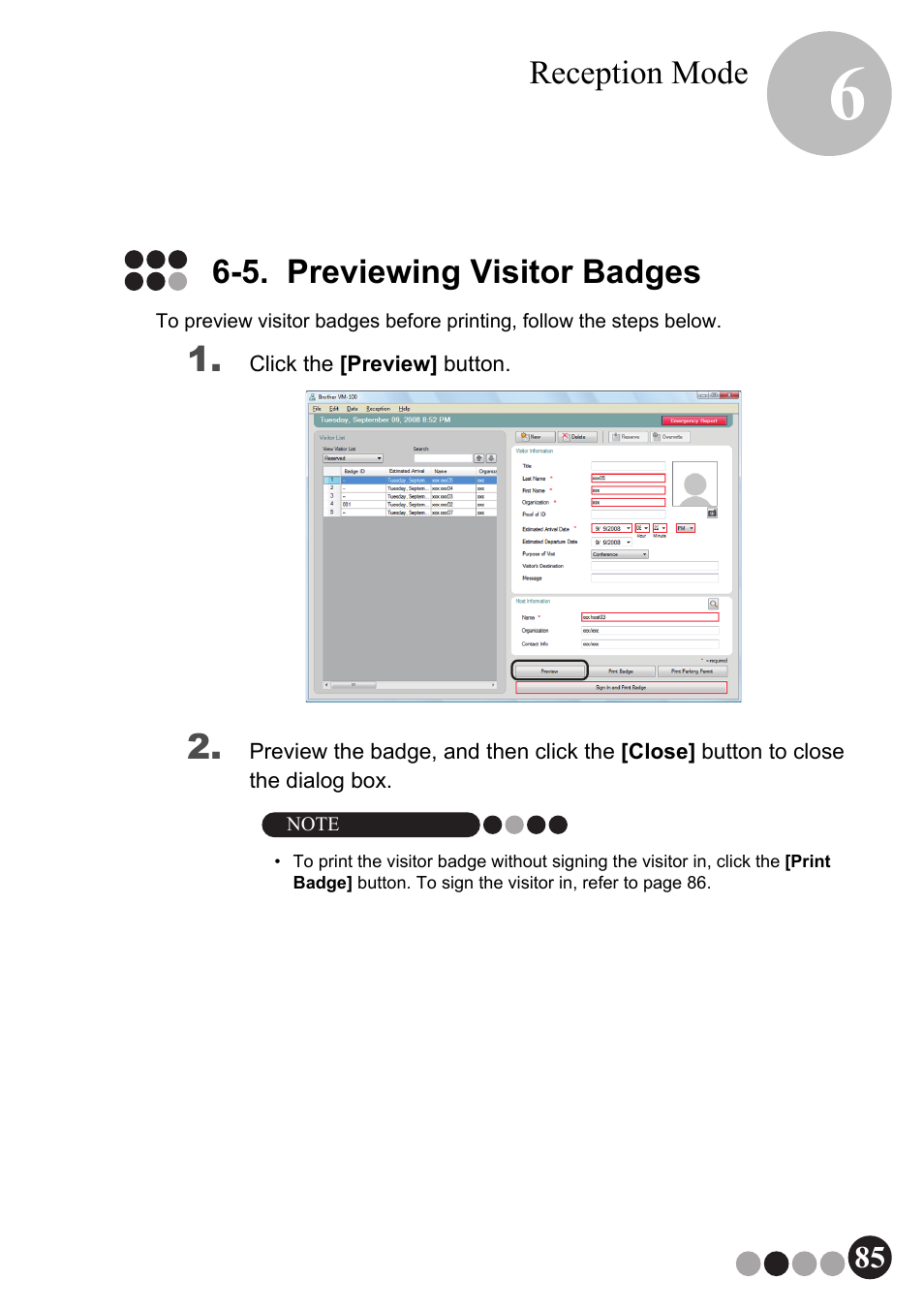 5. previewing visitor badges | Brother QL-570VM User Manual | Page 85 / 118