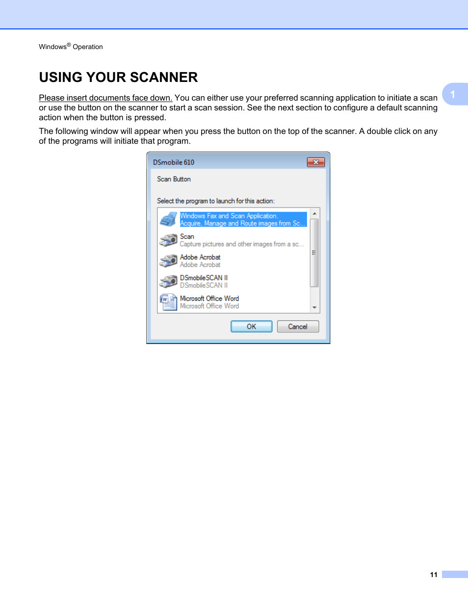 Using your scanner | Brother DS-610 User Manual | Page 29 / 60