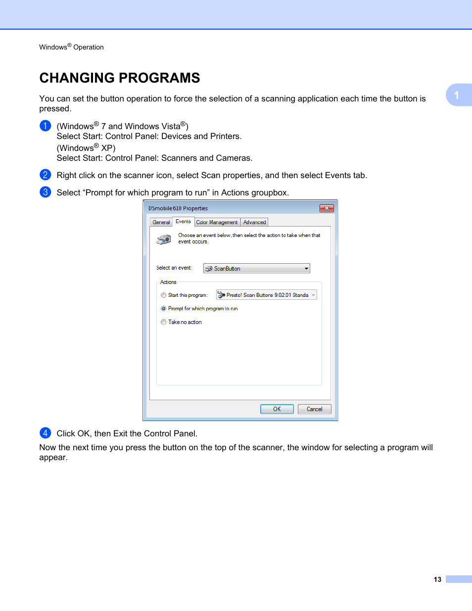 Changing programs | Brother DS-610 User Manual | Page 31 / 60