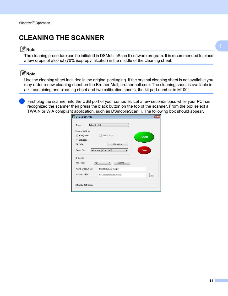 Cleaning the scanner | Brother DS-610 User Manual | Page 32 / 60