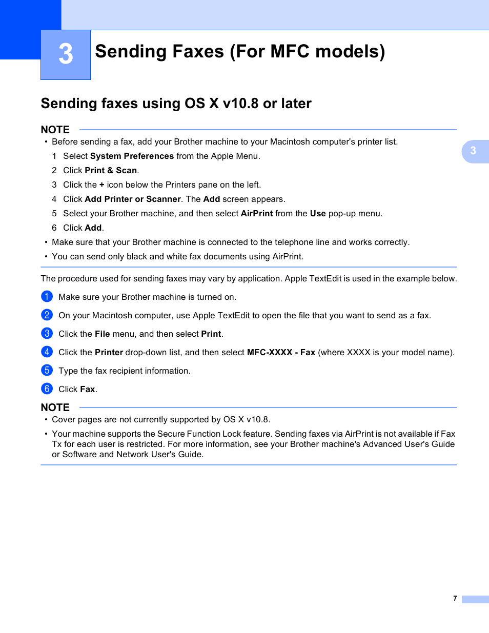 3 sending faxes (for mfc models), Sending faxes using os x v10.8 or later, Sending faxes (for mfc models) | Brother HL-L8250CDN User Manual | Page 10 / 13