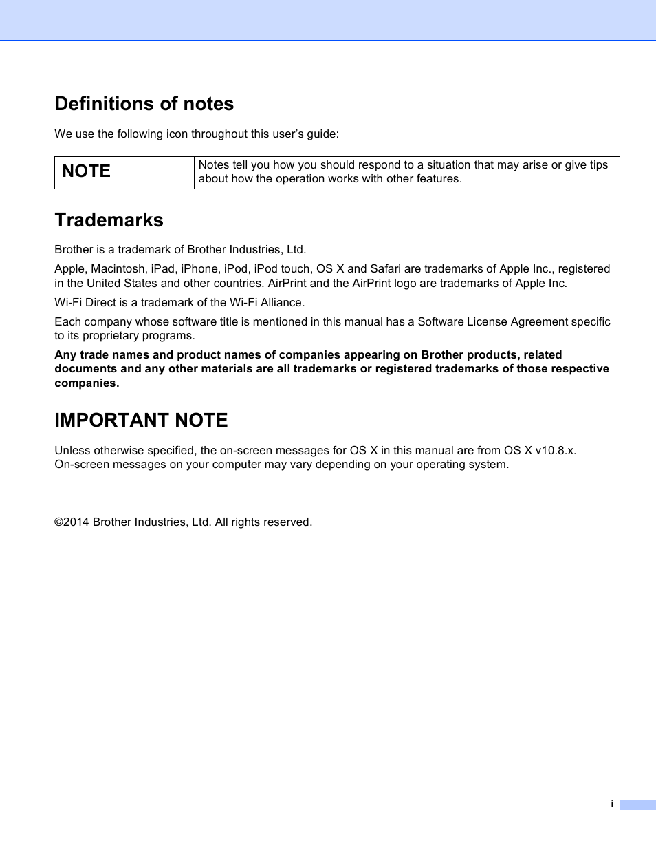 Definitions of notes, Trademarks, Important note | Brother HL-L8250CDN User Manual | Page 2 / 13