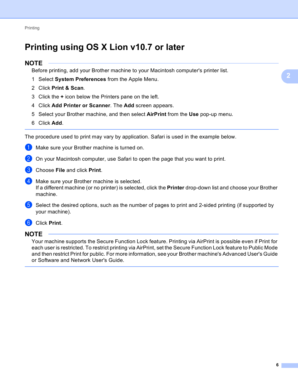 Printing using os x lion v10.7 or later | Brother HL-L8250CDN User Manual | Page 9 / 13