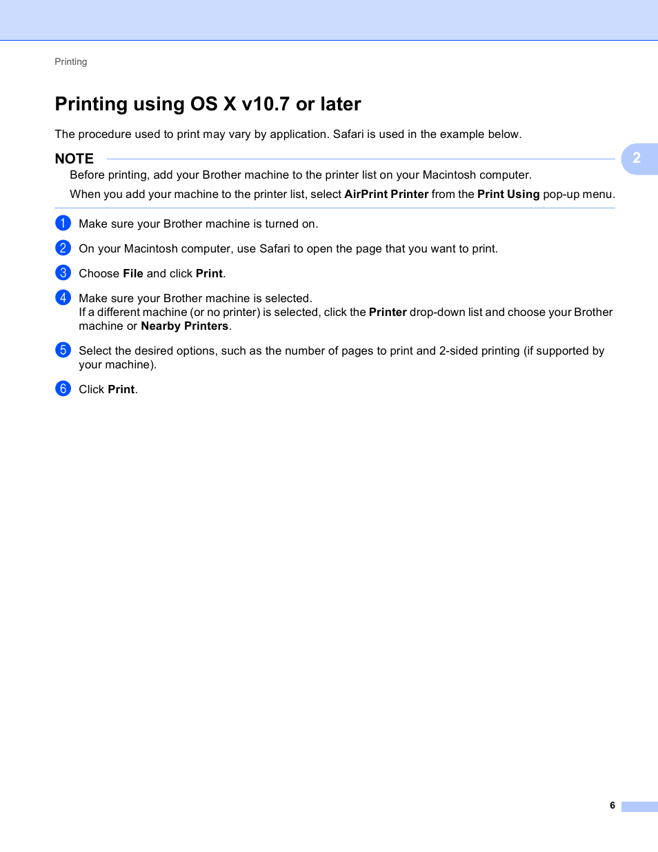 Printing using os x v10.7 or later | Brother MFC-J475DW User Manual | Page 9 / 12