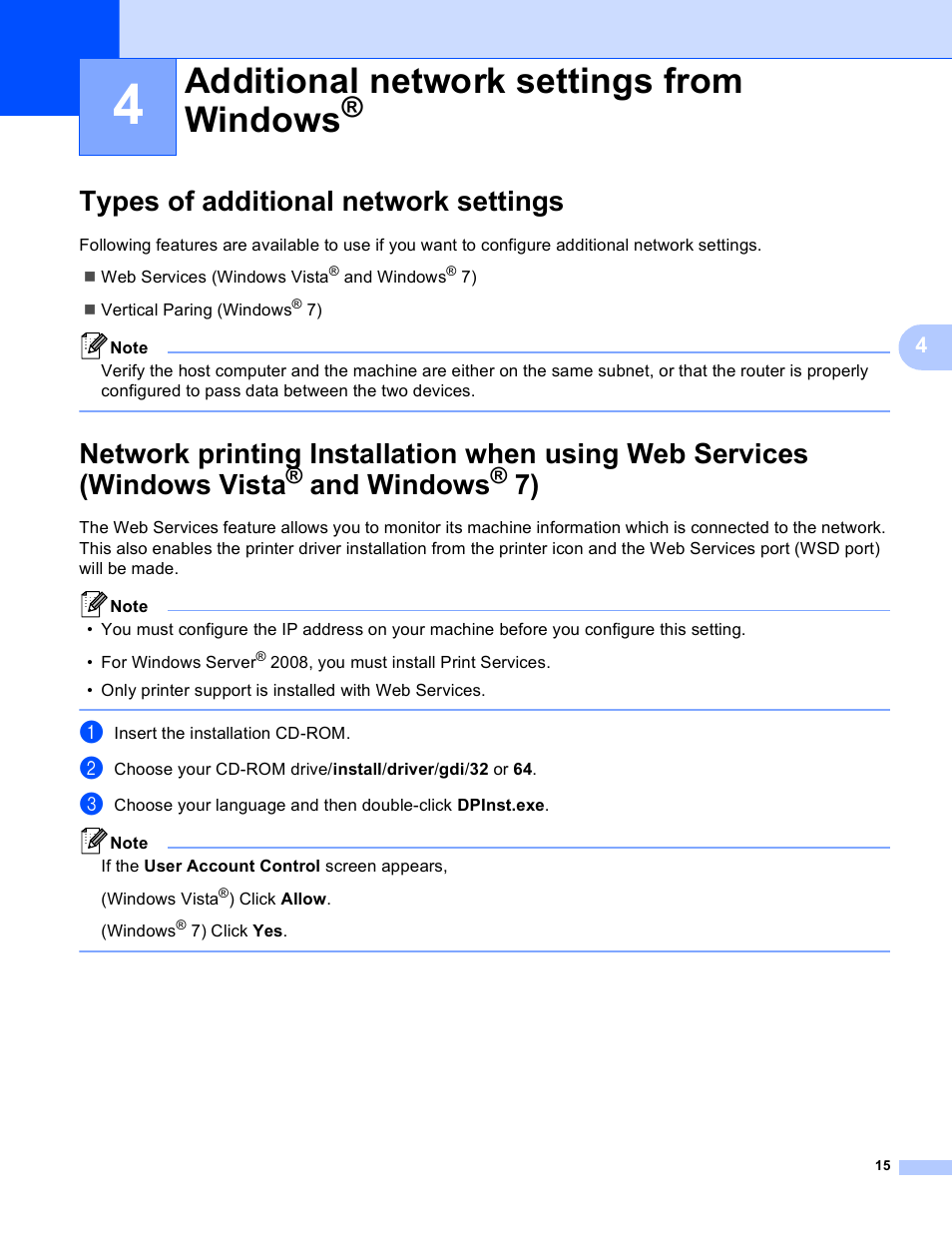 4 additional network settings from windows, Types of additional network settings, Additional network settings from windows | And windows | Brother HL 4570CDWT User Manual | Page 102 / 114