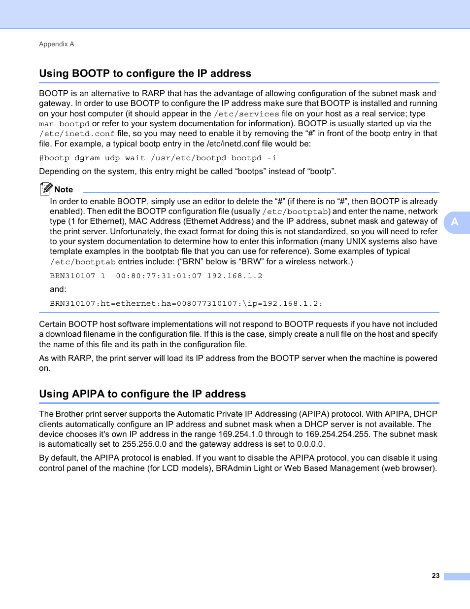 Using bootp to configure the ip address, Using apipa to configure the ip address, Ausing bootp to configure the ip address | Brother HL 4570CDWT User Manual | Page 110 / 114