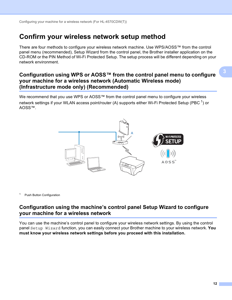 Confirm your wireless network setup method, Your machine for a wireless network | Brother HL 4570CDWT User Manual | Page 17 / 114