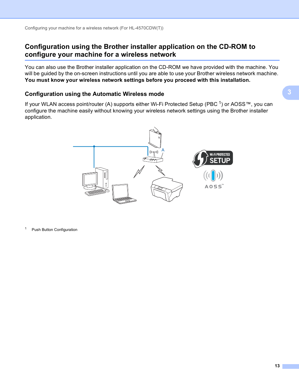 Configuration using the automatic wireless mode, Your machine for a wireless network | Brother HL 4570CDWT User Manual | Page 18 / 114