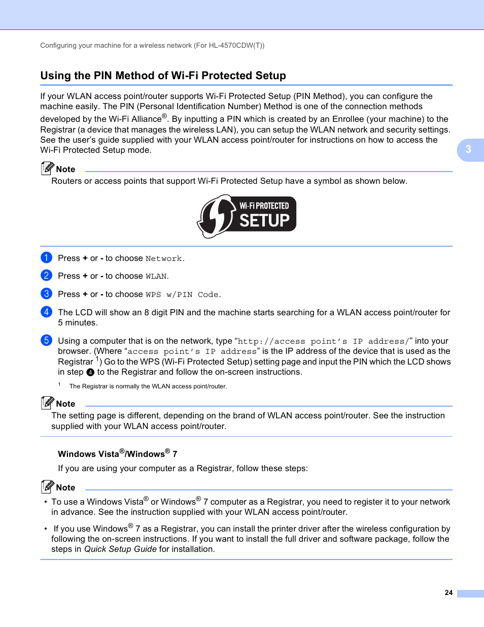 Using the pin method of wi-fi protected setup, 3using the pin method of wi-fi protected setup | Brother HL 4570CDWT User Manual | Page 29 / 114
