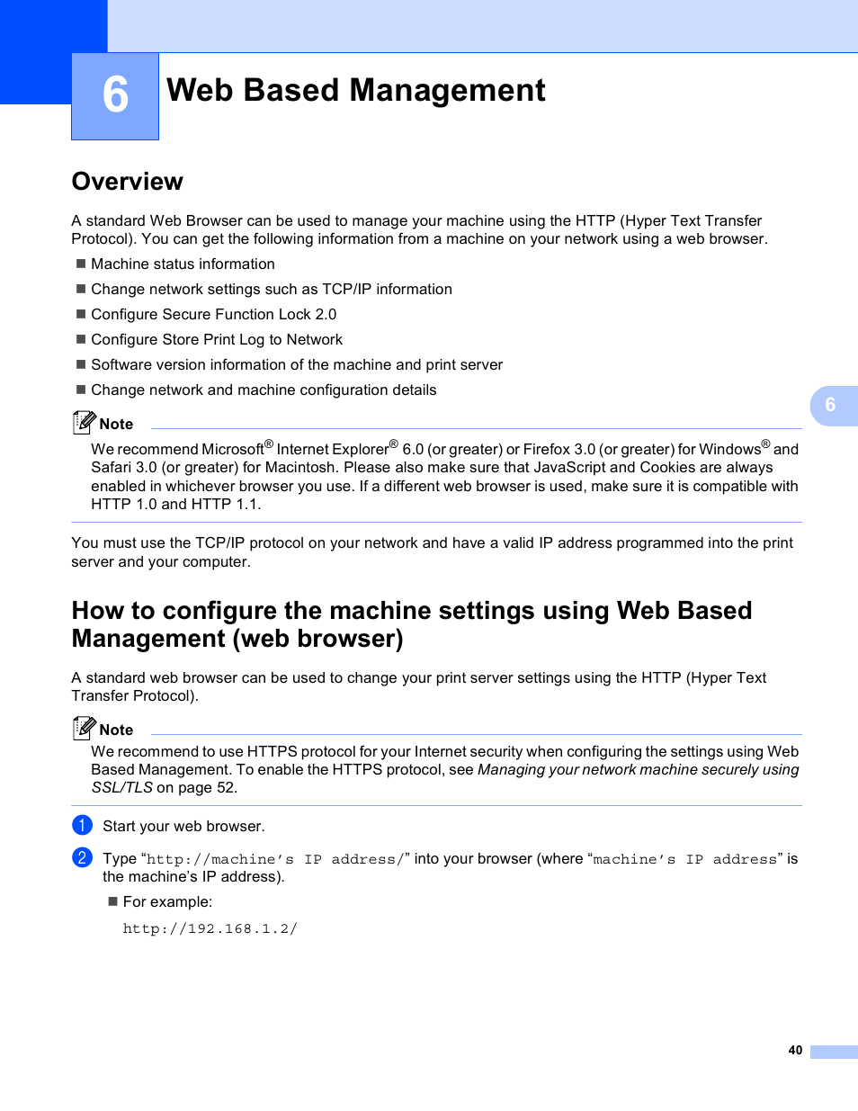 6 web based management, Overview, Web based management | Brother HL 4570CDWT User Manual | Page 45 / 114