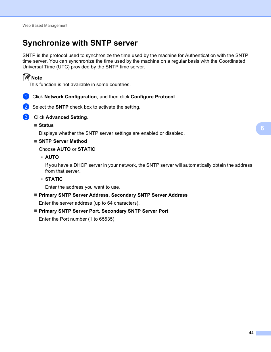 Synchronize with sntp server | Brother HL 4570CDWT User Manual | Page 49 / 114