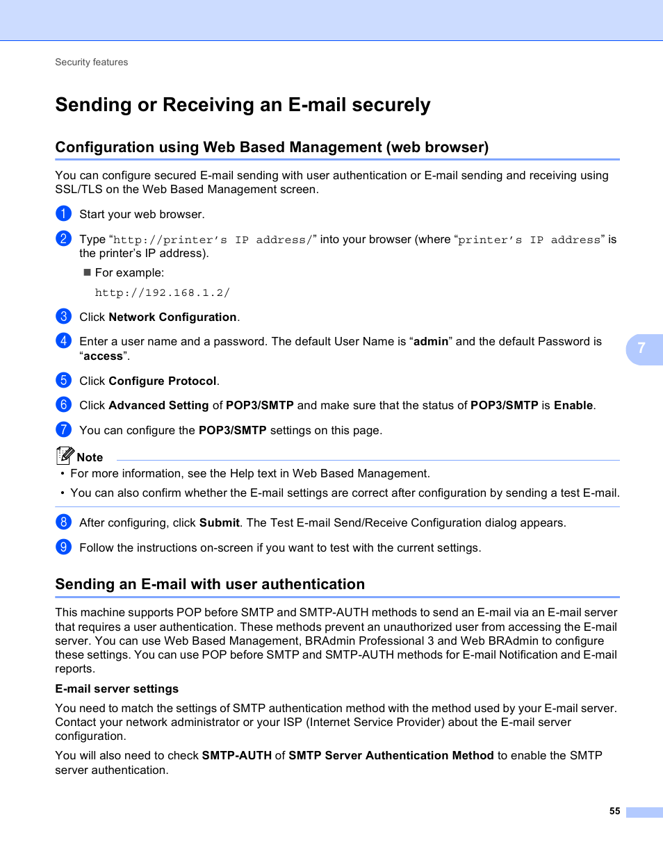 Sending or receiving an e-mail securely, Sending an e-mail with user authentication | Brother HL 4570CDWT User Manual | Page 60 / 114