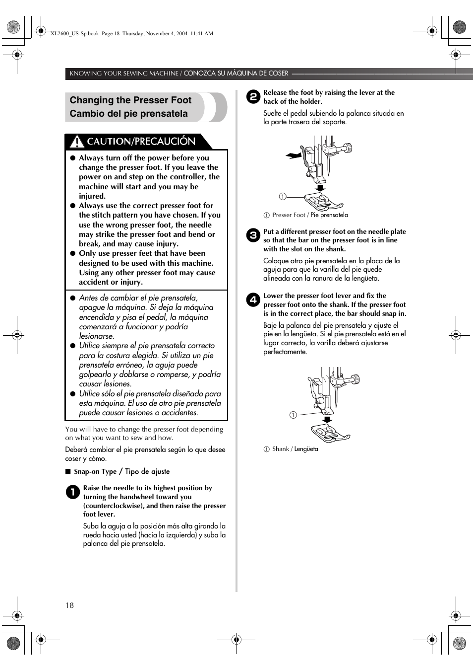 Caution/ precaución | Brother XL 2600i User Manual | Page 19 / 82