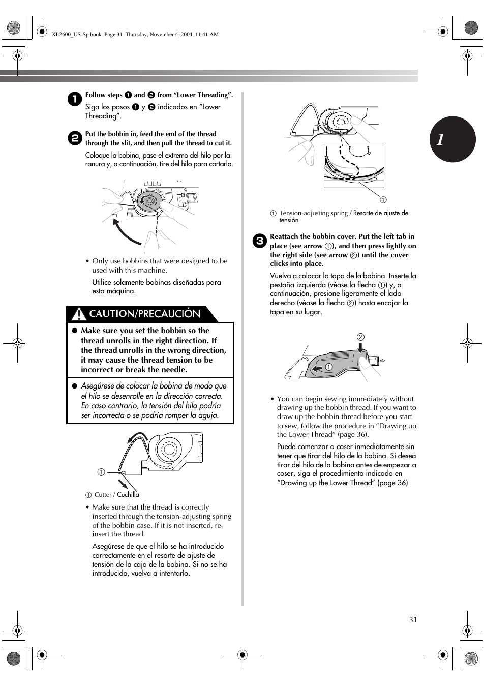 Caution/ precaución | Brother XL 2600i User Manual | Page 32 / 82