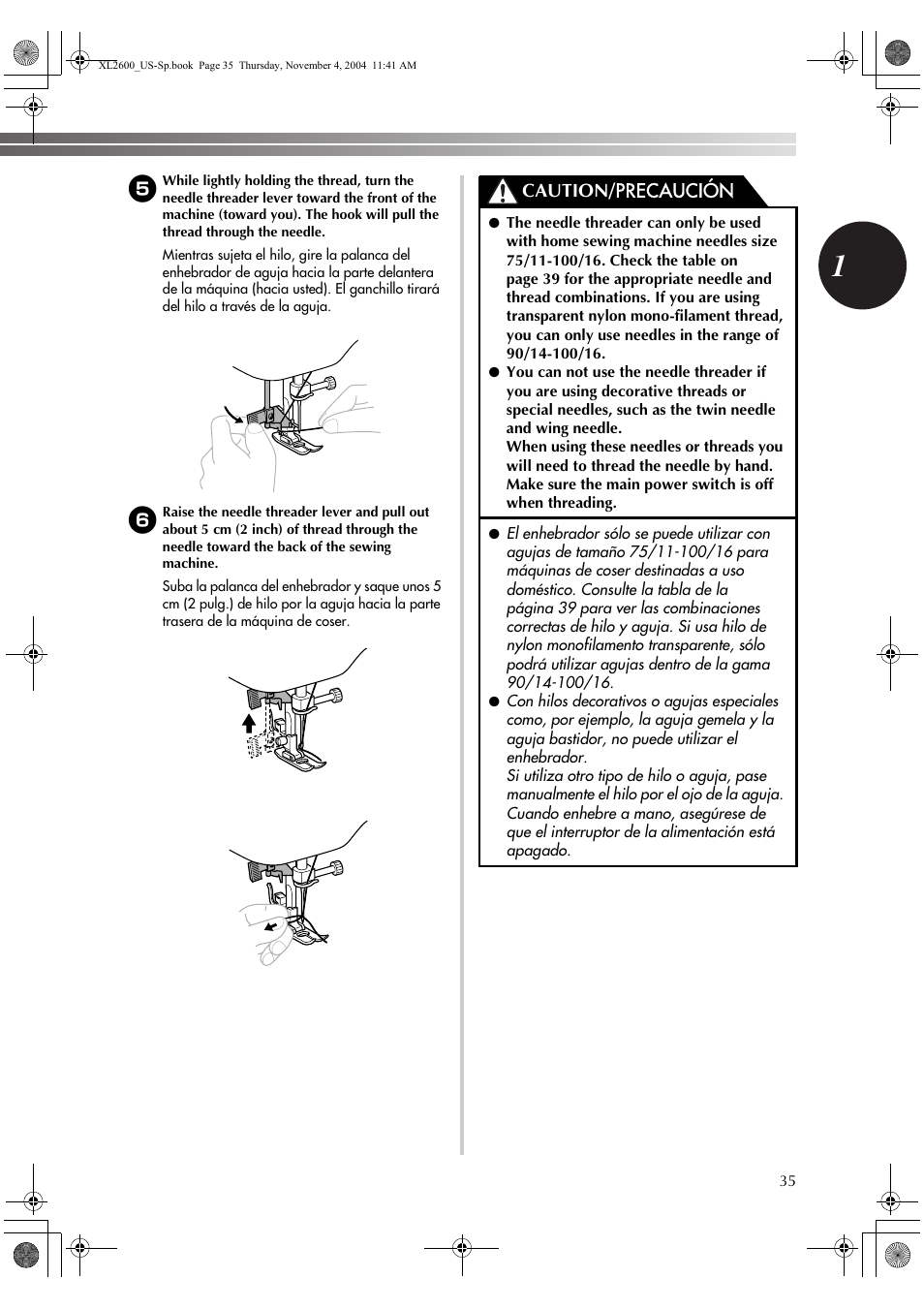 Caution/ precaución | Brother XL 2600i User Manual | Page 36 / 82