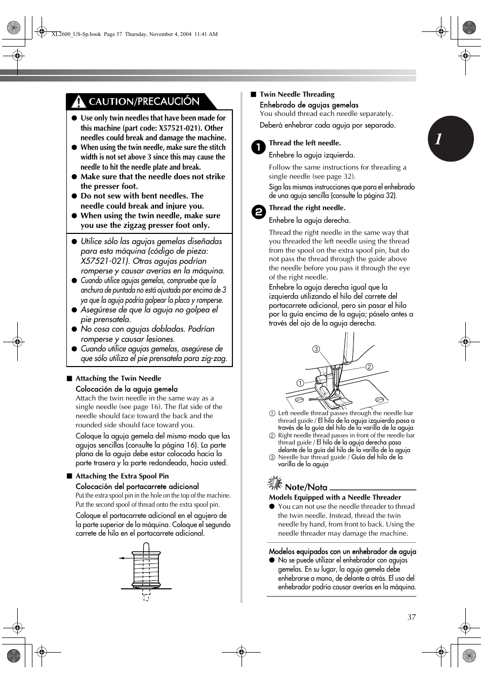 Caution/ precaución | Brother XL 2600i User Manual | Page 38 / 82