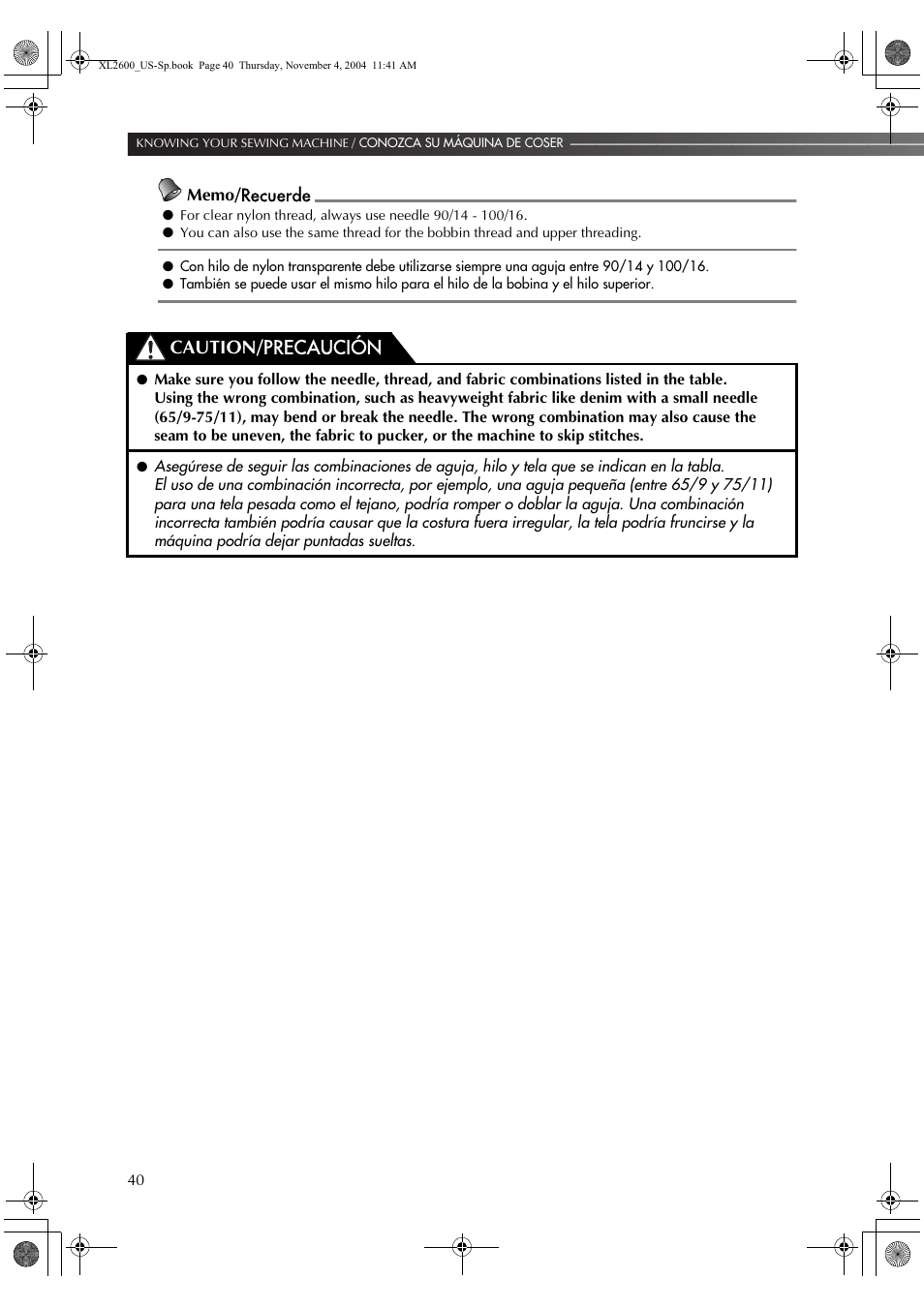 Caution/ precaución | Brother XL 2600i User Manual | Page 41 / 82