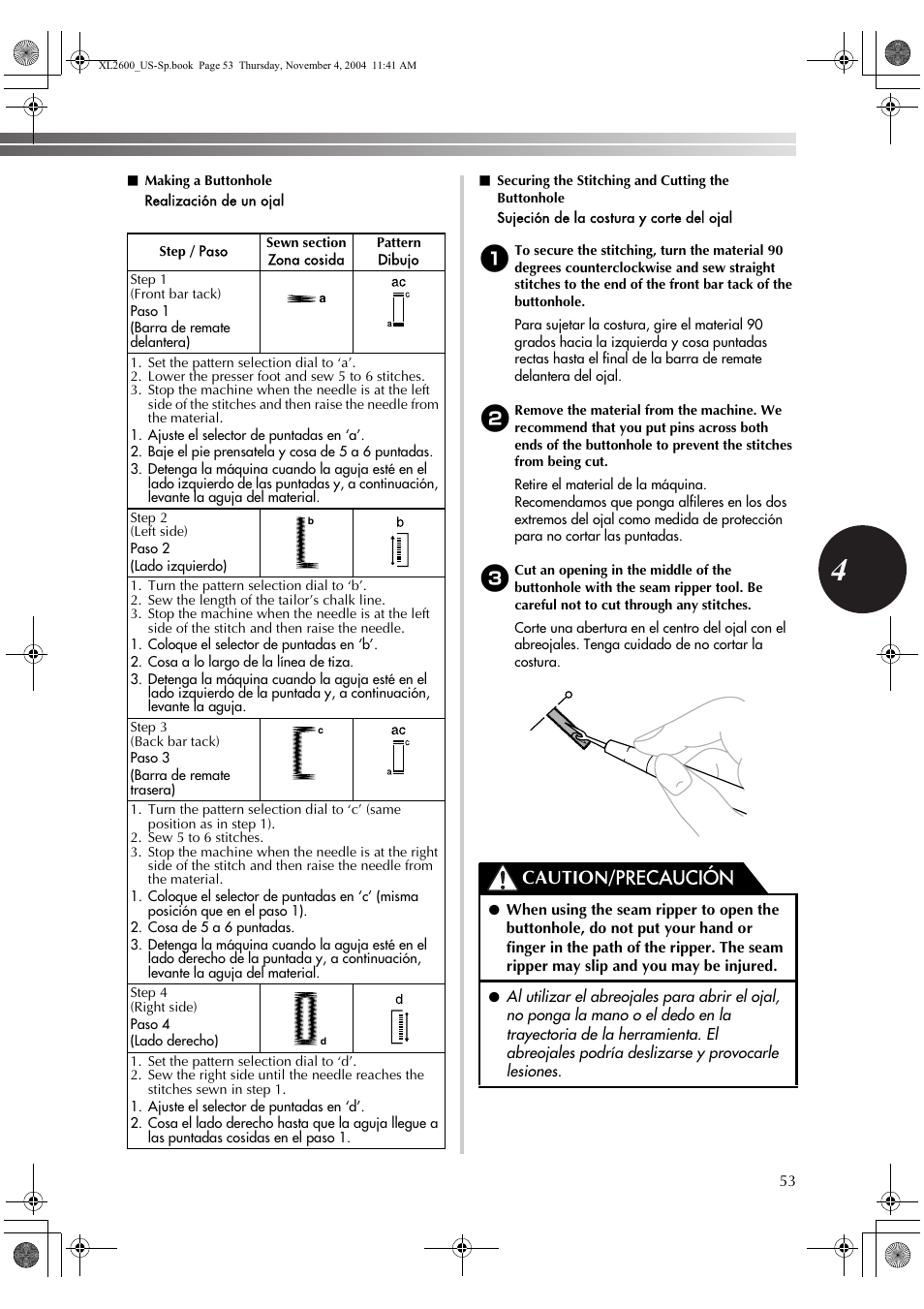 Caution/ precaución | Brother XL 2600i User Manual | Page 54 / 82